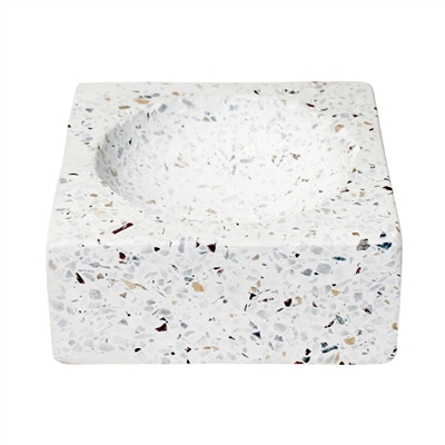 Sq. White Terrazzo w/ Multi Colored Chips Bowl- A - White