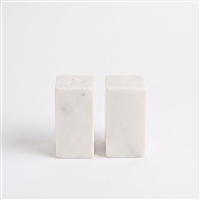 Set of 2 White Marble Square Salt & Pepper Shakers - White