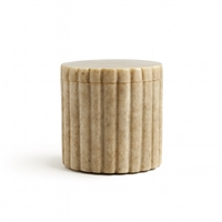 Med. Beige Marble Canister w/ Grooving 4”H - Beige