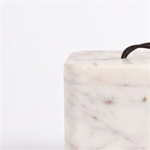 White Marble Door Stopper w/ Leather Handle - White/Tanned