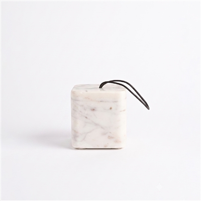 White Marble Door Stopper w/ Leather Handle - White/Tanned - Imagen 2