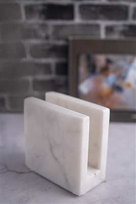 White Marble Napkin/Card Holder - White - Imagen 3