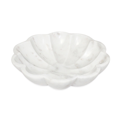 Med. White Marble Lotus Bowl 7”Dia - White
