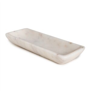 Sm. White Marble Round Edged Tray - White