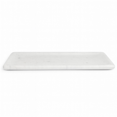 Lg. White Marble Round Edged Tray- ST - White