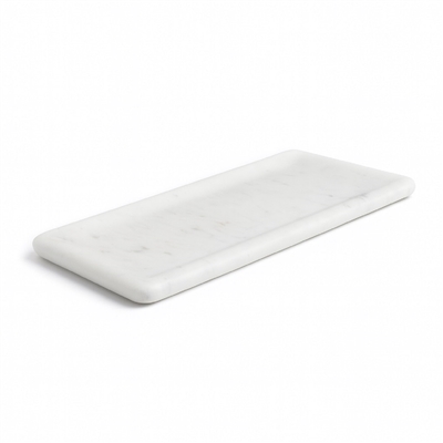 Lg. White Marble Round Edged Tray- ST - White - Imagen 2