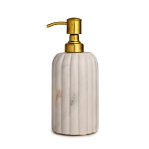 White Marble Soap Dispenser w/ Grooving - White/Gold