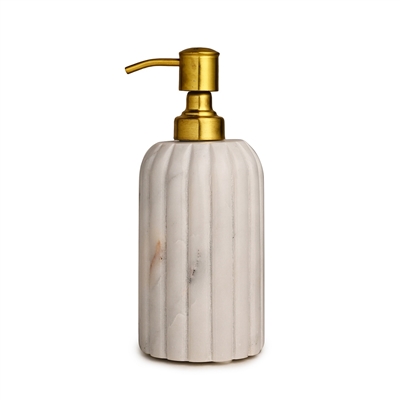 White Marble Soap Dispenser w/ Grooving - White/Gold