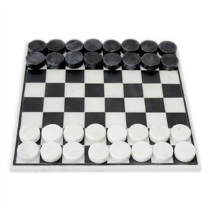Black Inlaid White Marble Checkers Set - White / Black