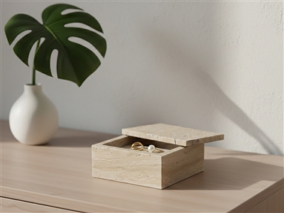 Travertine Rect. Box Lg 7"x5"x3" - Beige - Imagen 3