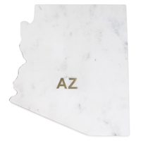 Lg Polished Marble "Arizona" Cutting Board w/brass state abbreviation- A - White