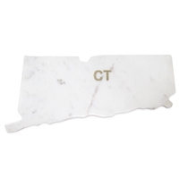 Lg Polished Marble "Connecticut" Cutting Board w/brass state abbreviation- A - White