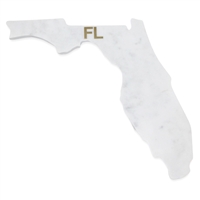 Lg Polished Marble "Florida" Cutting Board w/brass state abbreviation- A - White