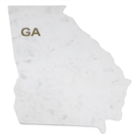 Lg Polished Marble "Georgia" Cutting Board w/brass state abbreviation- A - White