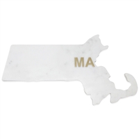 Lg Polished Marble "Massachusetts" Cutting Board w/brass state abbreviation-A - White