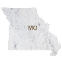Lg Polished Marble "Missouri" Cutting Board w/brass state abbreviation- A - White