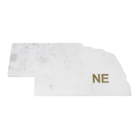 Lg Polished Marble "Nebraska" Cutting Board w/brass state abbreviation- A - White