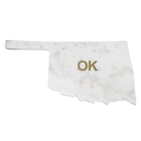 Lg Polished Marble "Oklahoma" Cutting Board w/brass state abbreviation- A - White