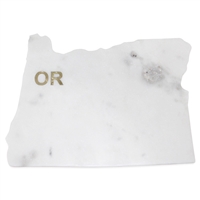 Lg Polished Marble "Oregon" Cutting Board w/brass state abbreviation- A - White