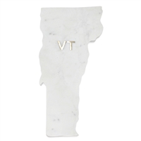 Lg Polished Marble "Vermont" Cutting Board w/brass state abbreviation- A - White