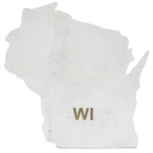 Lg Polished Marble "Wisconsin" Cutting Board w/brass state abbreviation- A - White