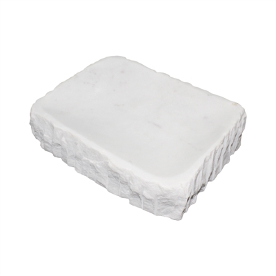 White Marble Rect. Bowl W/Uneven Edges Sm. - White