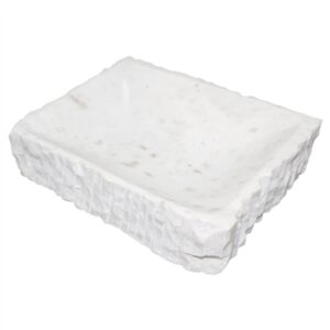 White Marble Rect. Bowl W/Uneven Edges Lg. - White