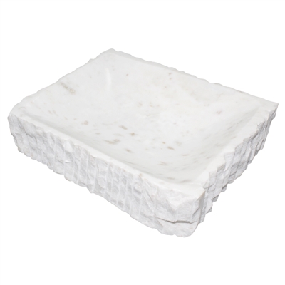 White Marble Rect. Bowl W/Uneven Edges Lg. - White
