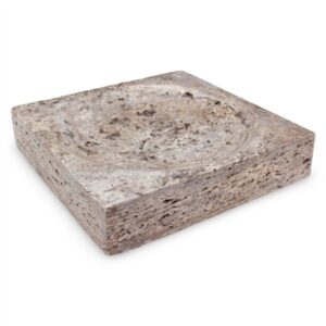 Grey Travertine Sq. Bowl Lg. - Grey - Grey