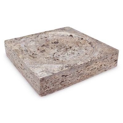 Grey Travertine Sq. Bowl Lg. - Grey - Grey