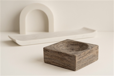Grey Travertine Sq. Bowl Sm. - Grey - Grey - Imagen 2