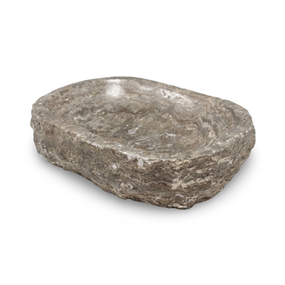 Grey Travertine Rough Organic Shaped Edged Bowl - Grey - Grey