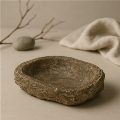 Grey Travertine Rough Organic Shaped Edged Bowl - Grey - Grey - Imagen 2