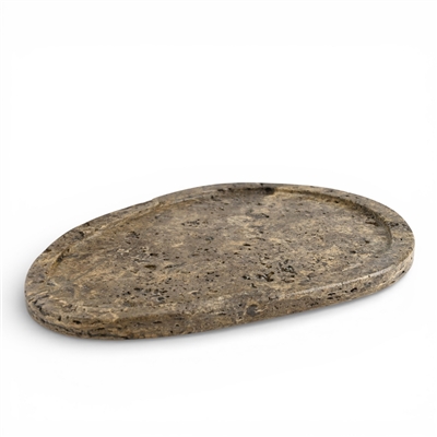 Grey Travertine Organic Shaped Platter - Grey - Grey