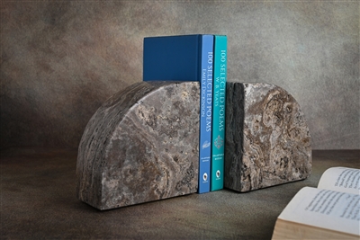 Grey Travertine Bookend Pair - Grey - Grey - Imagen 2