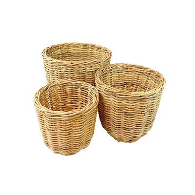 Set of 3 Natural Round Rattan Baskets - Beige