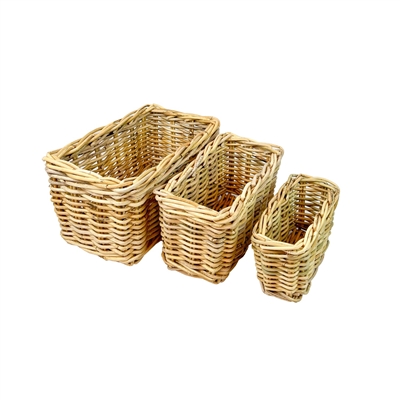 Set of 3 Natural Rectangle Rattan Baskets - Beige