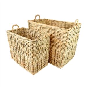 Set of 2 Rectangle Rattan Baskets w/ No Wheels - Beige