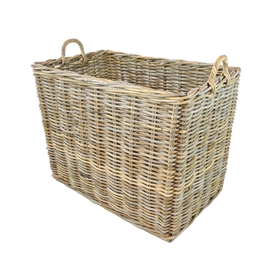 Set of 2 Grey Rectangle Rattan Baskets - Grey - Grey - Imagen 2
