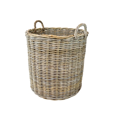 Set of 2 Grey Round Rattan Baskets - Grey - Grey - Imagen 2