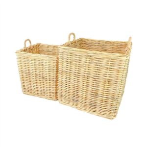 Set of 2 Natural Square Rattan Baskets w/ No Wheels - Beige