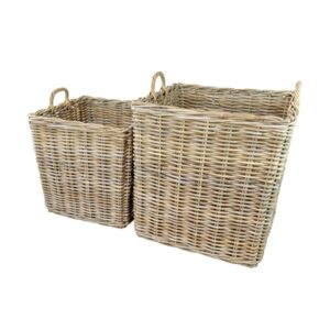 Set of 2 Grey Square Rattan Baskets - Grey - Grey