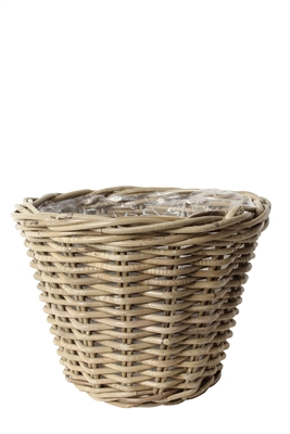 Rattan Round Flower Basket with Plastic Liner - Natural - Natural