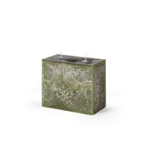 Rectangle 2-Wick Pillar Candle 6.3"x5.15"x3.15" Dark Green -ST