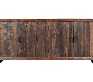 Wooden & Iron Sideboard w/4 Doors - Brown-ST - Brown