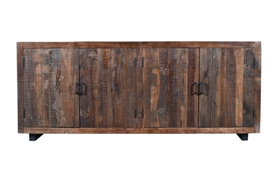 Wooden & Iron Sideboard w/4 Doors - Brown-ST - Brown