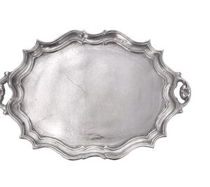 Cast Aluminum Oval Baroque Tray, Raw Nickel - NICKEL - NICKEL