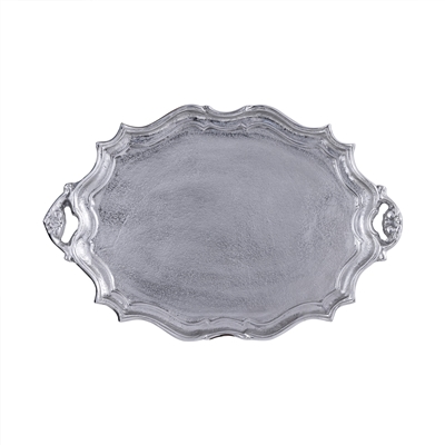 Cast Aluminum Oval Baroque Tray, Raw Nickel - NICKEL - NICKEL - Imagen 4