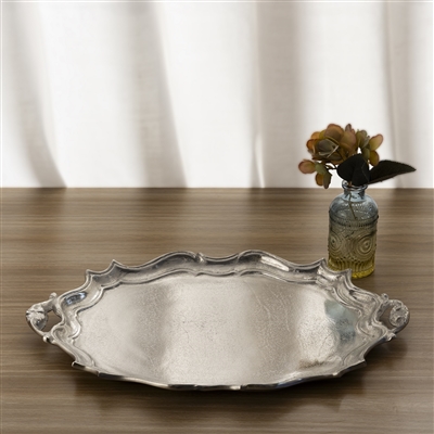 Cast Aluminum Oval Baroque Tray, Raw Nickel - NICKEL - NICKEL - Imagen 5