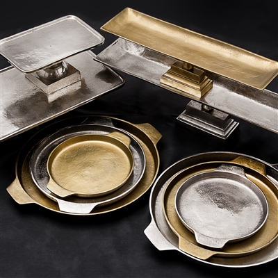 Lg. Cast Aluminum Tray on Stand - NICKEL - NICKEL - Imagen 2